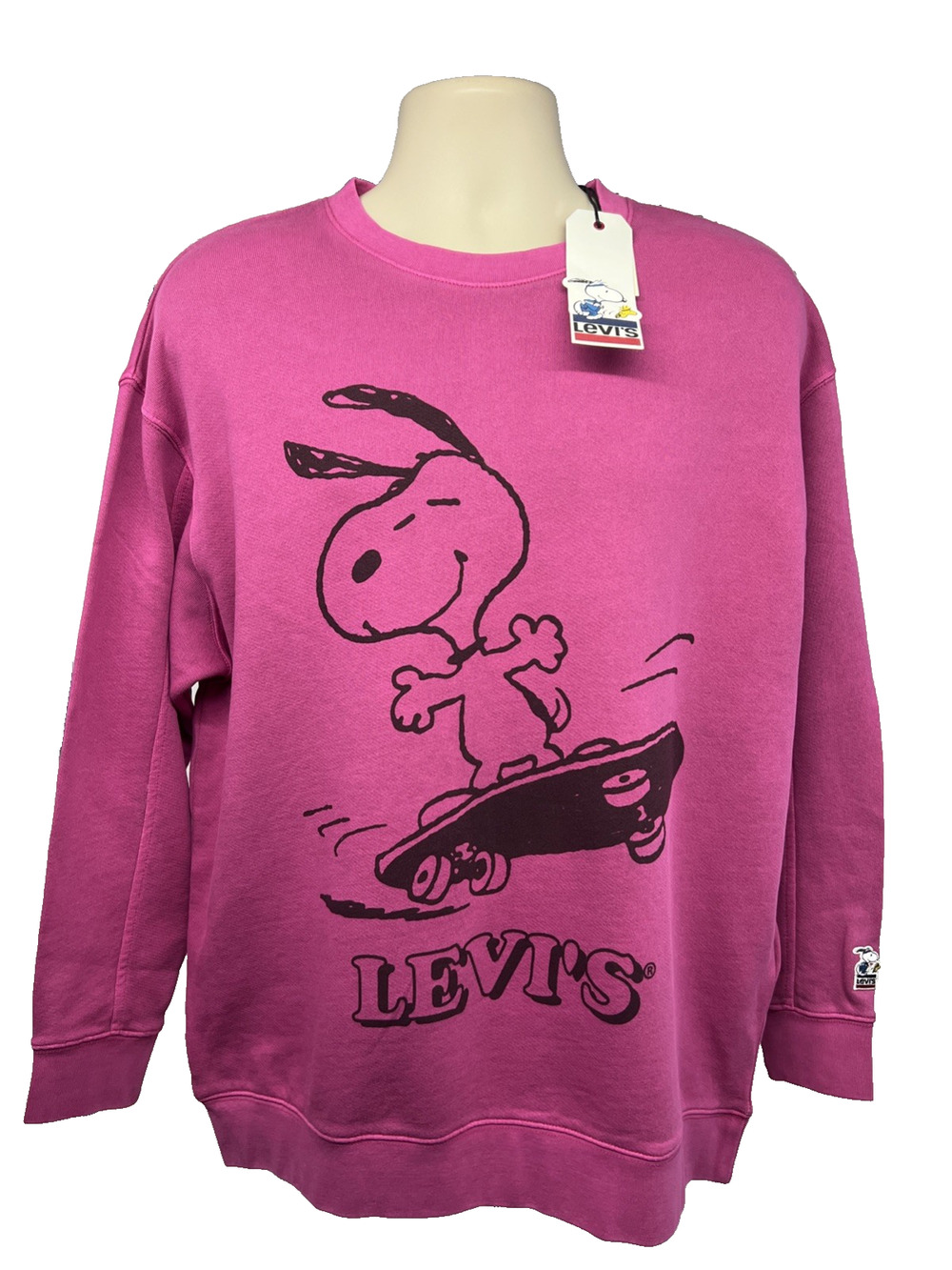 Levis Peanuts Snoopy Dog Skater Pink Pullover Graphic Sweatshirt Medium Stretch